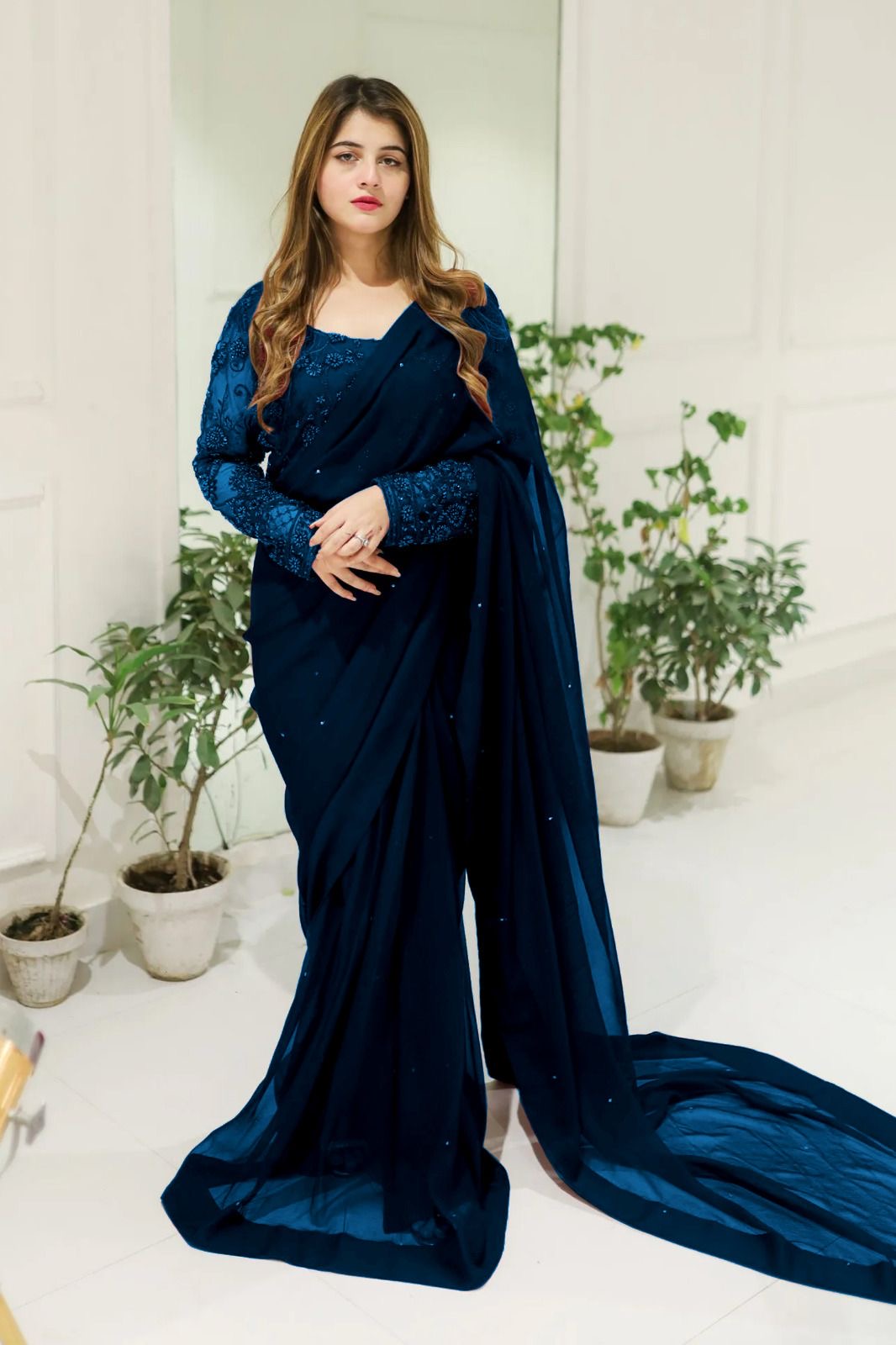 Embroidered With Preals Saree