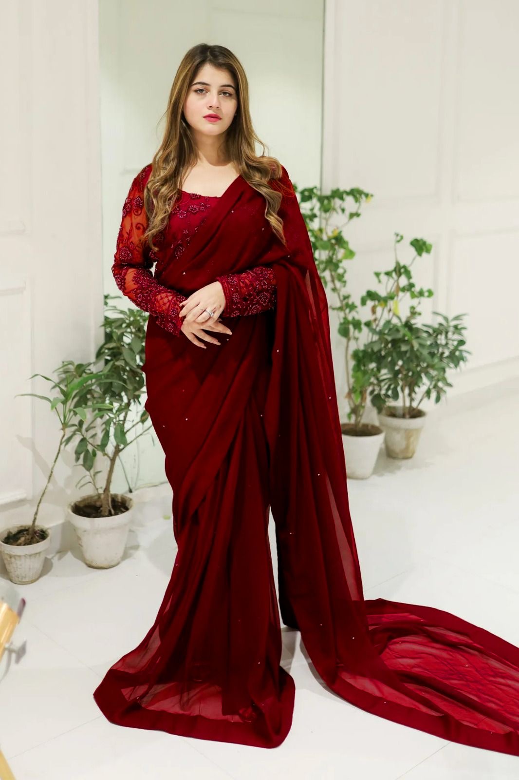 Embroidered With Preals Saree