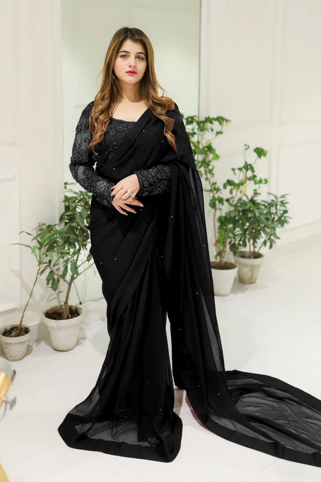 Embroidered With Preals Saree